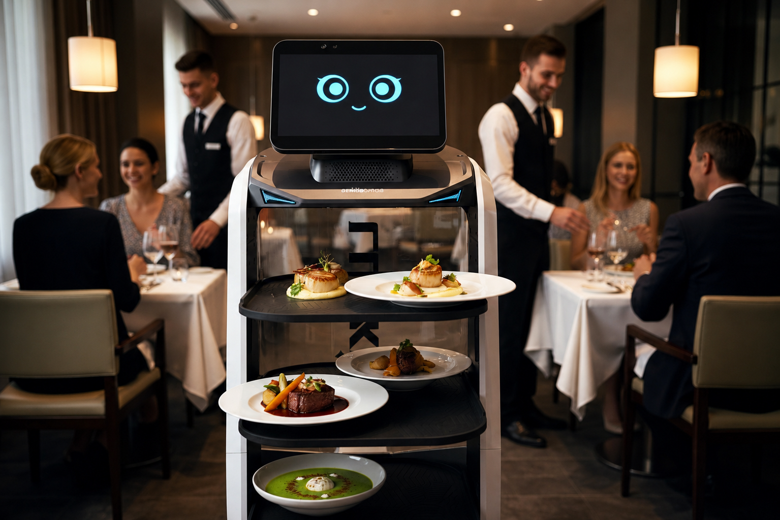 Serviceroboter liefert Speisen im gehobenen Restaurant und entlastet das Serviceteam